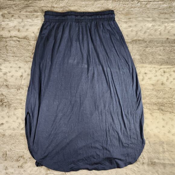 Sozy Camila Modern Navy Blue Chic Soft Modal Midi Skirt with Pockets Size S - Picture 3 of 6